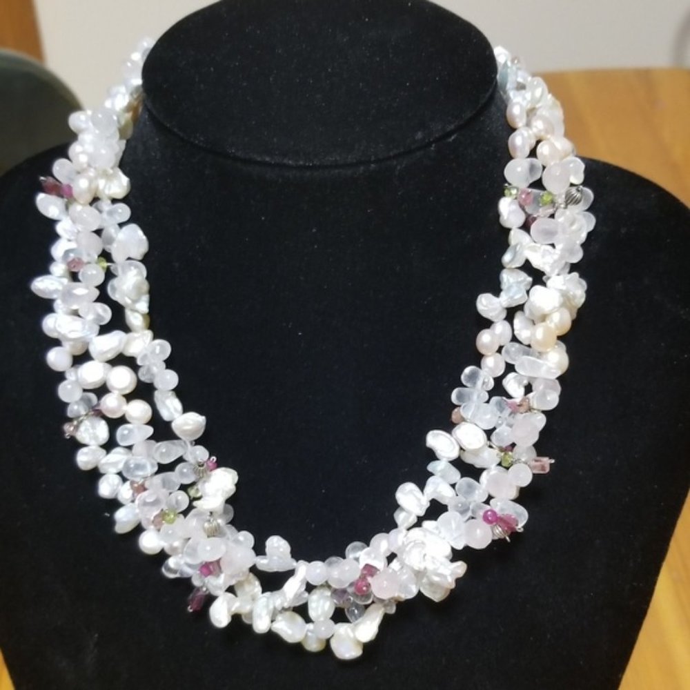 18" 3 strand necklace with glass beads